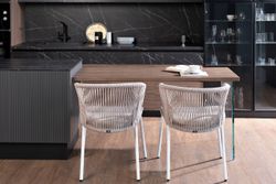 "Милан" стул плетеный из роупа, каркас алюминий белый шагрень, роуп бежевый круглый, ткань бежевая