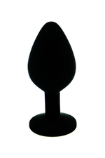 Силиконовая анальная пробка средняя черная с малиновым кристаллом (Цвет: черный)