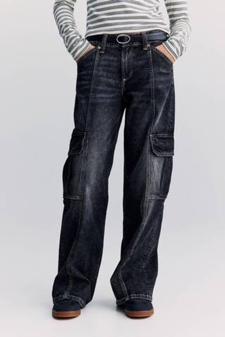 H&M Джинсы карго с широкими штанинами, темно-серый