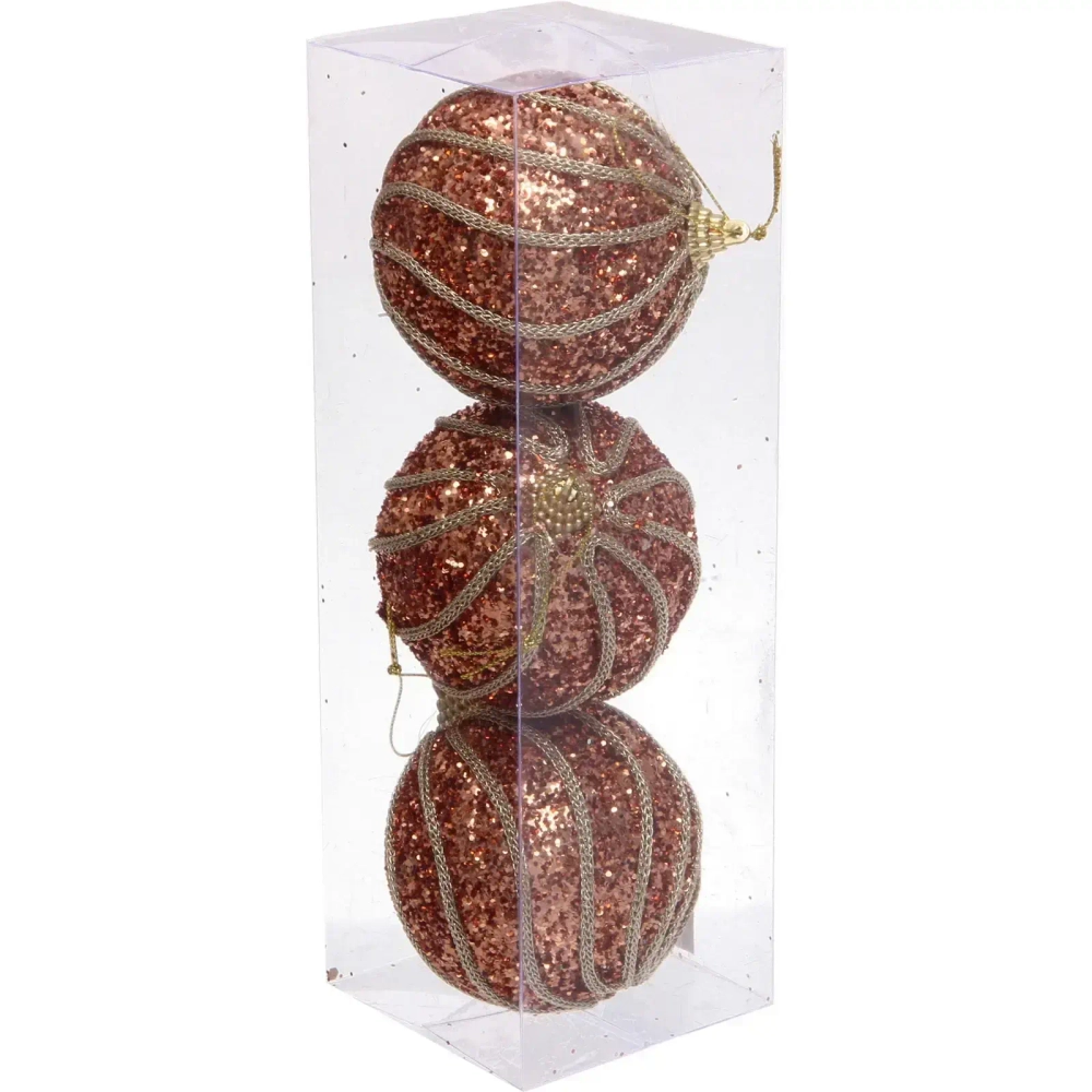 Новогодние шары «GLAME - Блестящий мир» 8 см (набор 3 шт), Розовое золото