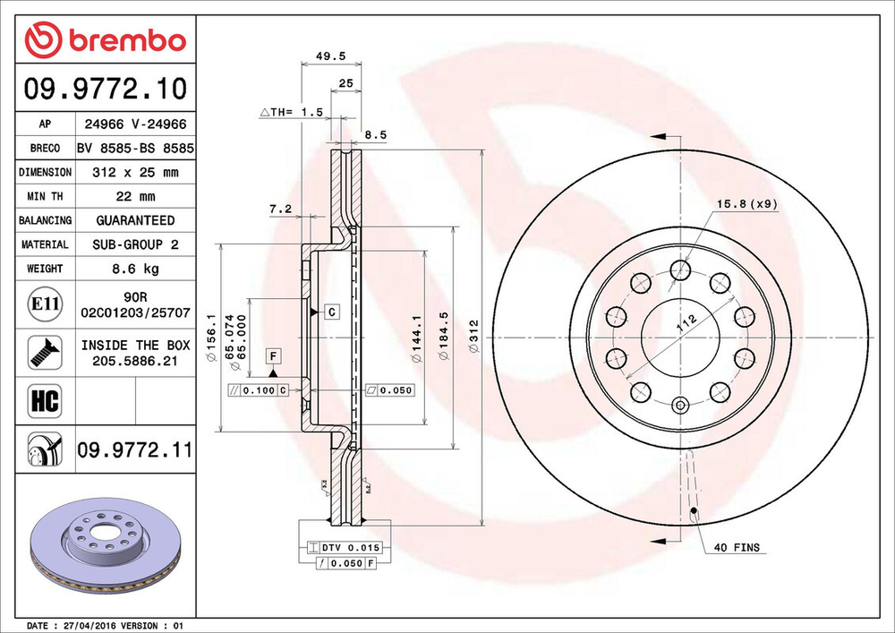 BREMBO - 09977211-BRB - Brake Disc