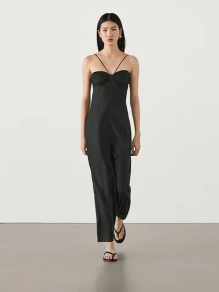Massimo Dutti Льняное платье с вырезом - Studio, черный