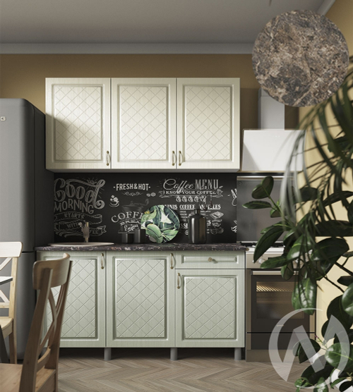 Кухня Вильма 1.5м (корпус белый/айвори; васаби) 38мм королевский опал