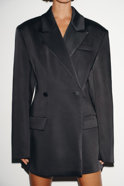 ZARA АТЛАСНЫЙ БЛЕЙЗЕР С МНОГОПОЗИЦИОННОЙ ПУГОВИЦЕЙ, ЧЕРНЫЙ