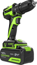 Дрель-шуруповерт аккумуляторная GREENWORKS DD345 24V, АКБ 4Ач и ЗУ 3708307CUB