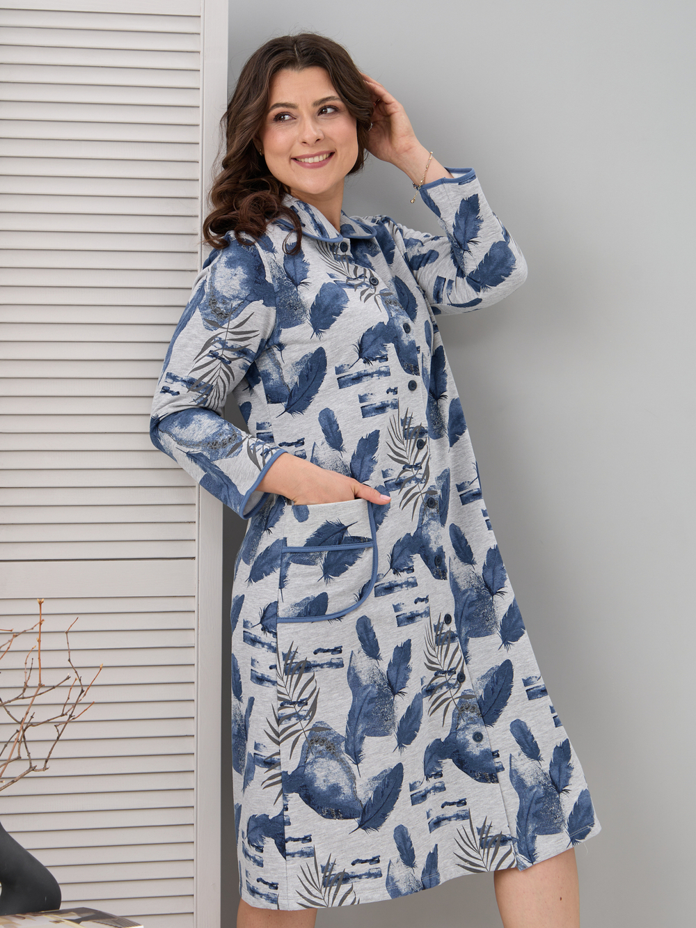 Халат Х-152Р/серыймеланж-перья