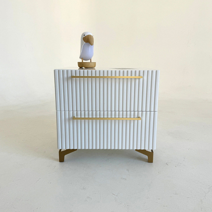 Тумба прикроватная на ножках с ящиками GROSS 6103 эко (Белая-Золотая-р.Золотая)