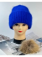 шапка ангора с меховым помпоном зимняя пушистая стильная