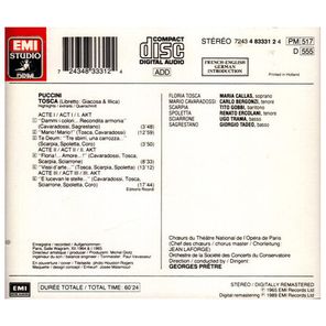 Maria Callas, Carlo Bergonzi, Tito Gobbi, Choeurs Du Theatre National De L'Opera, Orchestre De La Societe Des Concerts Du Conservatoire, Georges Pretre / Puccini:Tosca (CD)