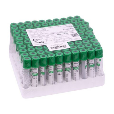 Пробирка вакуумная с литий гепарином 3 мл 13х75 мм, зеленая, Univac