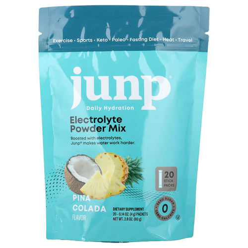 JUNP Hydration, электролитная порошковая смесь, «Пина колада», 20 пакетиков по 4 г (0,14 унции)