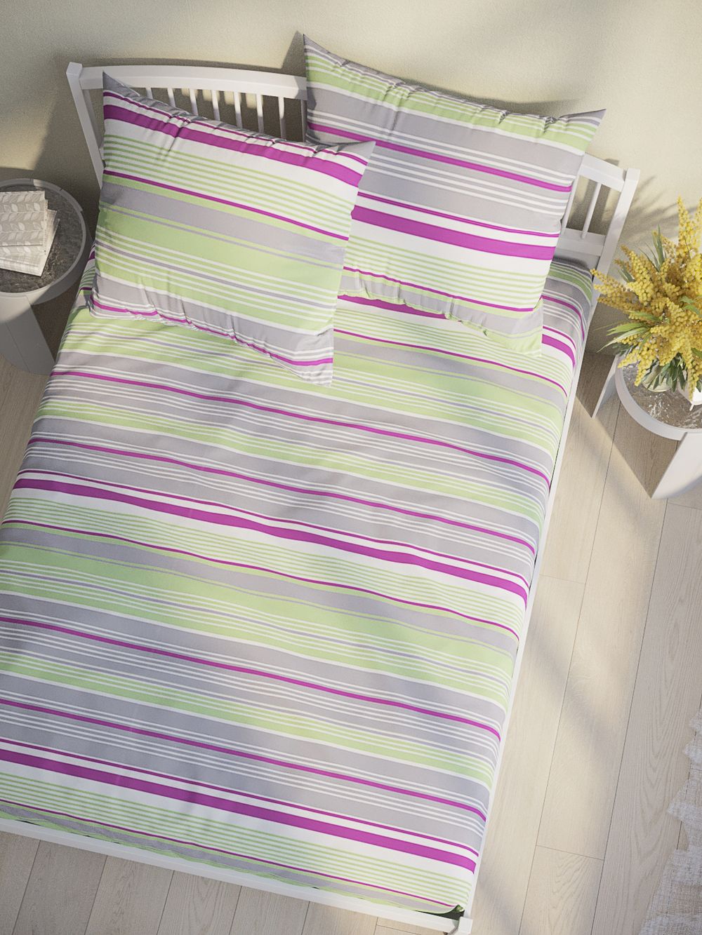 Постельное белье перкаль Сказка "Аромат сирени" семейное Наволочка 50х70 см 2 шт Простынь на резинке 160x200 см Пододеяльник 145x215 см 2шт