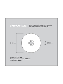 Диск отрезной по металлу OptiLine (125x1.6x22.2 мм) упаковка 20шт. Inforce INB12516-20