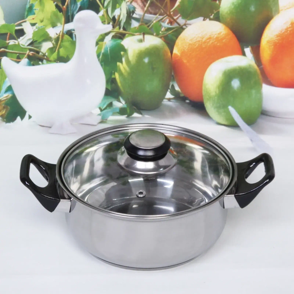 Кастрюля из нержавеющей стали «Cook» 1,3л со стеклянной крышкой 18*8см