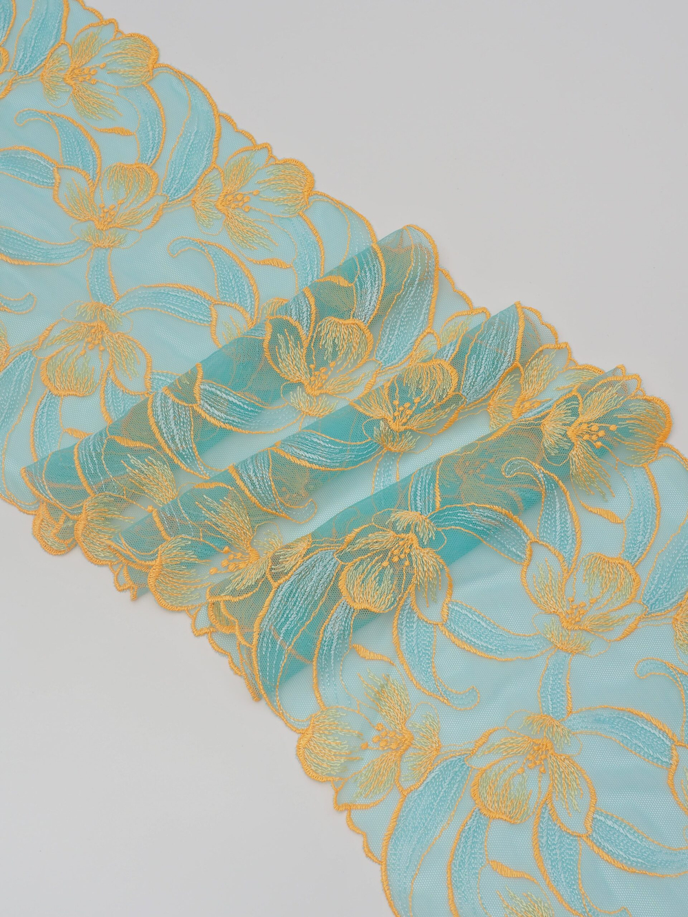 Вышивка на сетке яркий тиффани с насыщенным желтым эластичная ширина 22 см ОТРЕЗЫ