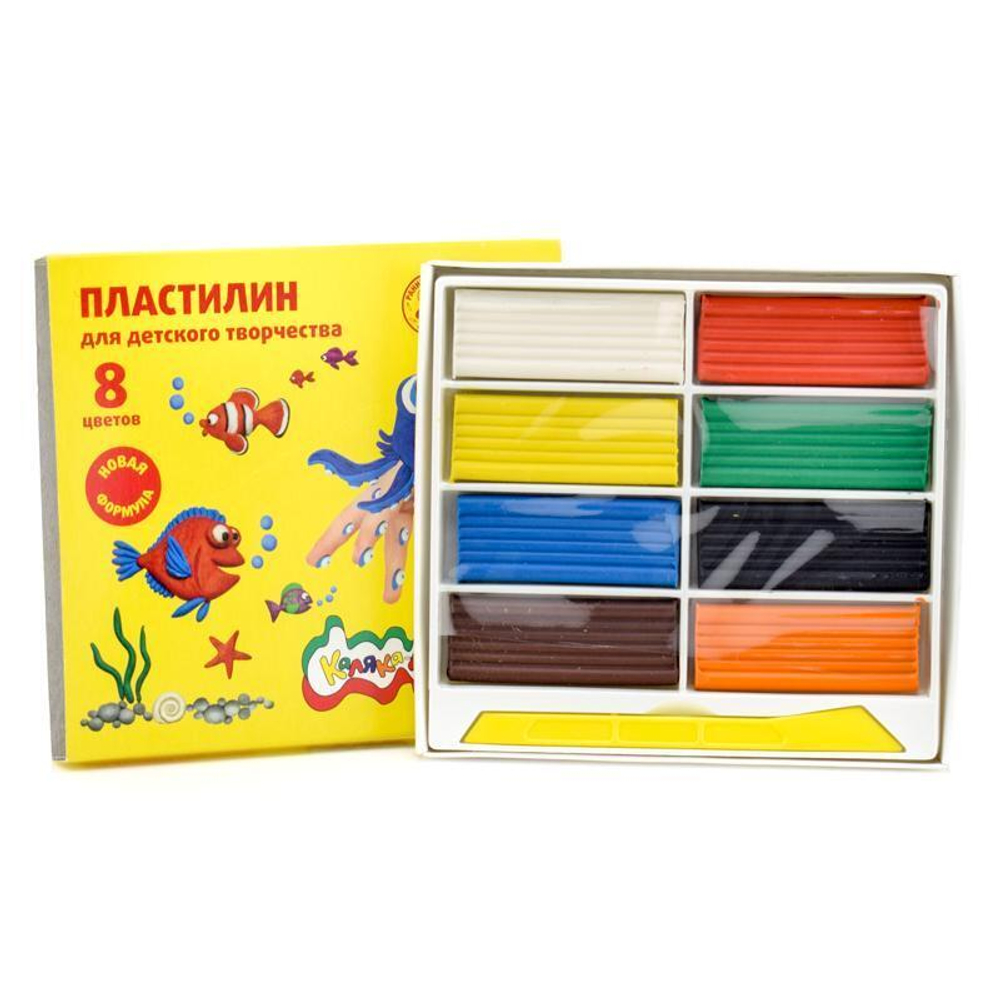 Пластилин классический 8 цветов, 120 гр, со стеком (Каляка-Маляка)