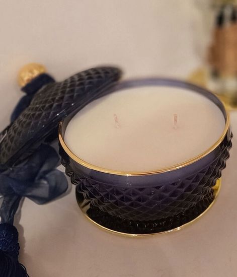 Вода жизни, круглая тёмно-синяя свеча Арт-деко с кисточкой, Cote Noire