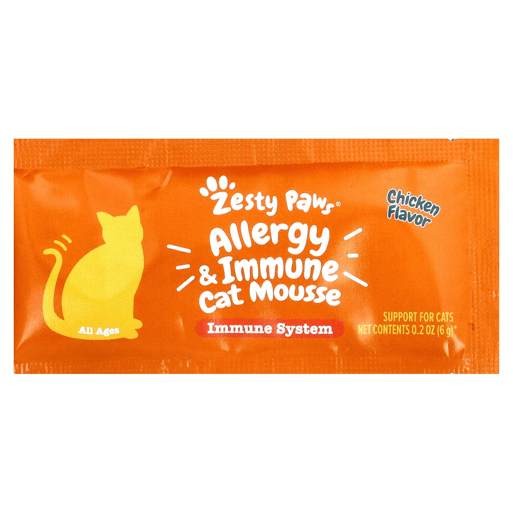 Zesty Paws, Мусс для кошек против аллергии и иммунитета, для кошек, для всех возрастов, с курицей, 14 пакетиков по 6 г (0,2 унции)