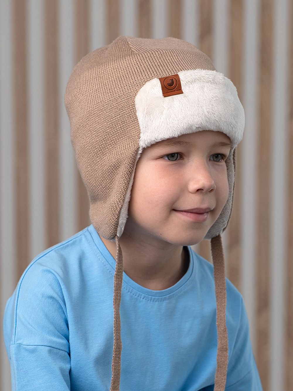 Шапка весенняя/осенняя вязаная (Капучино) ТОКИ велюр