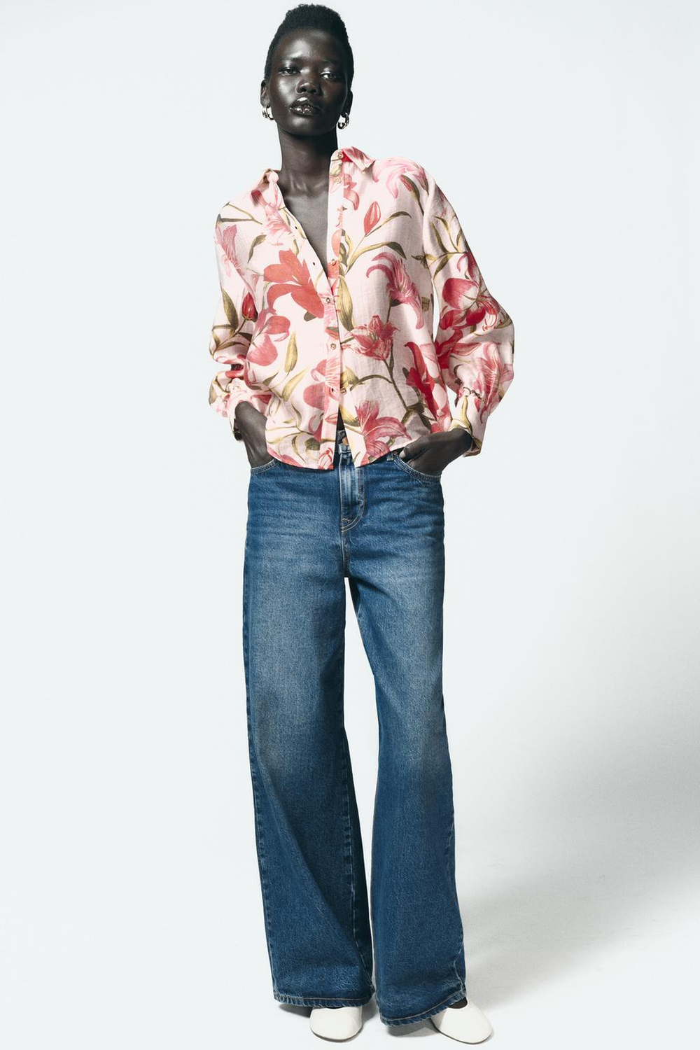 ZARA ДЖИНСЫ Z1975 WIDE-LEG С РЕМНЕМ И ЦЕПОЧКОЙ, ВЫЦВЕТШИЙ СИНИЙ