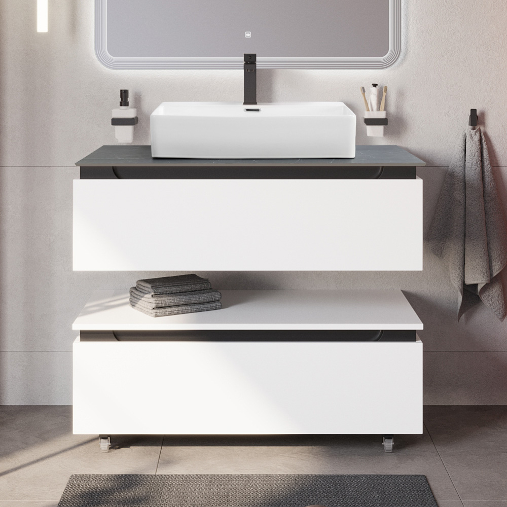 Мебель для ванной со столешницей и накладной раковиной Cezares SLIDER 100 Bianco Opaco SLIDER-1000-1C-SO-BO