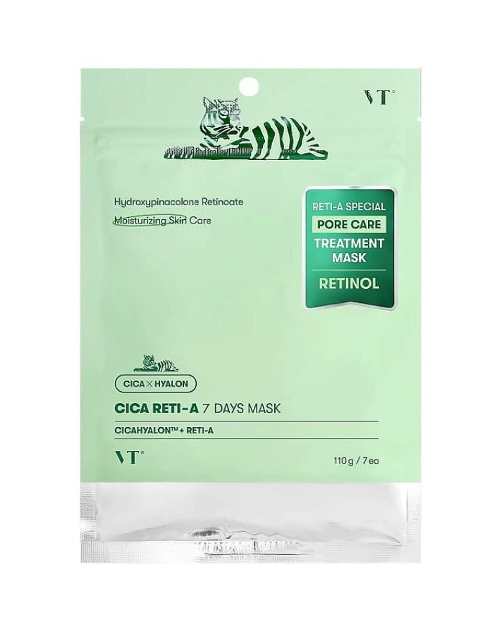 [VT cosmetics] НАБОР Масок для лица на тканевой основе для CУЖЕНИЕ ПОР С РЕТИНОЛОМ Cica Reti-A 7 Days Mask, 110гр х 7шт