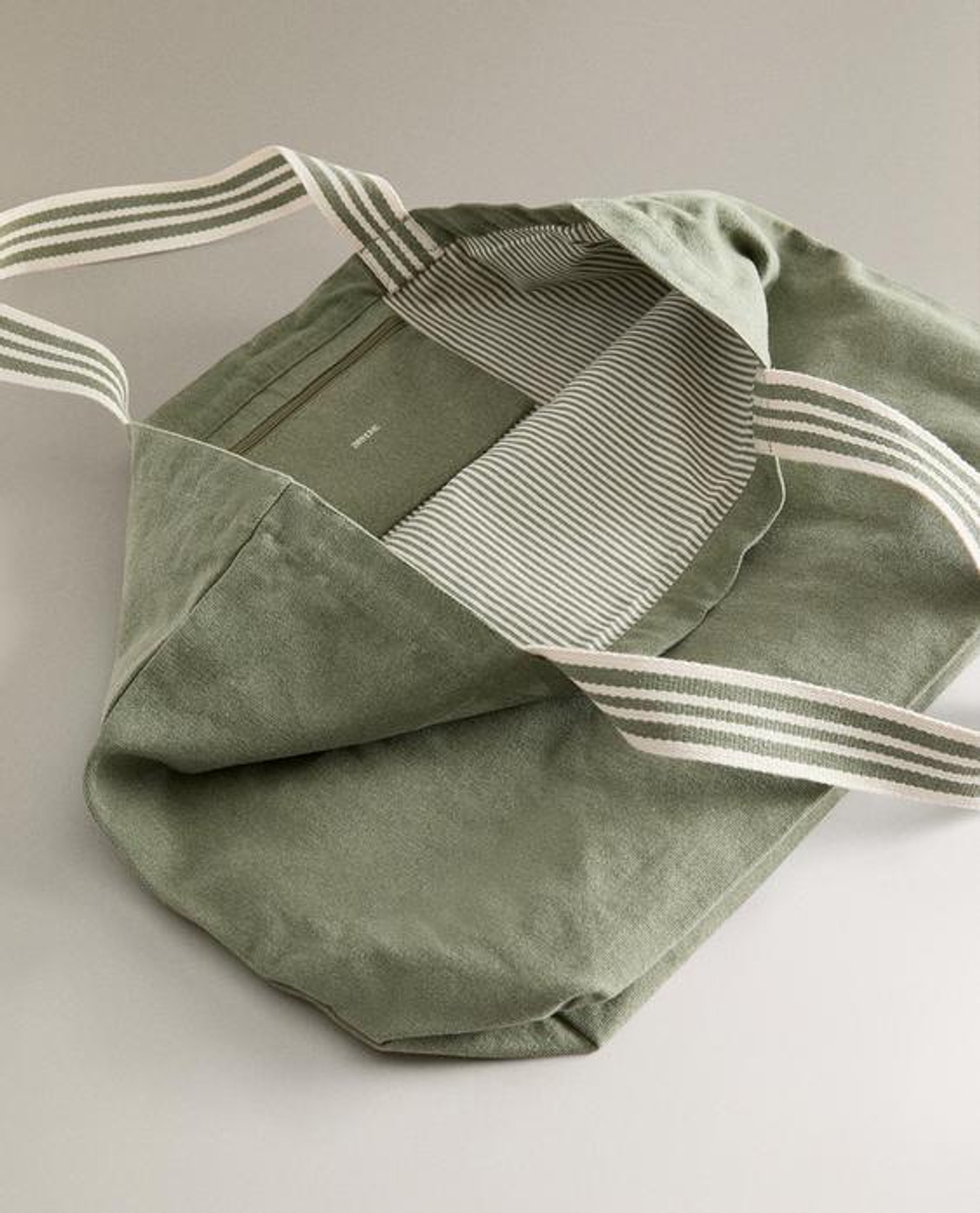ZARA HOME ДВУСТОРОННЯЯ ПОЛОСАТАЯ ТКАНЕВАЯ СУМКА-ШОППЕР, ЗЕЛЕНЫЙ
