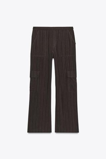 ZARA СТРУЯЩИЕСЯ БРЮКИ КАРГО В ПОЛОСКУ, ТЕМНО-КОРИЧНЕВЫЙ