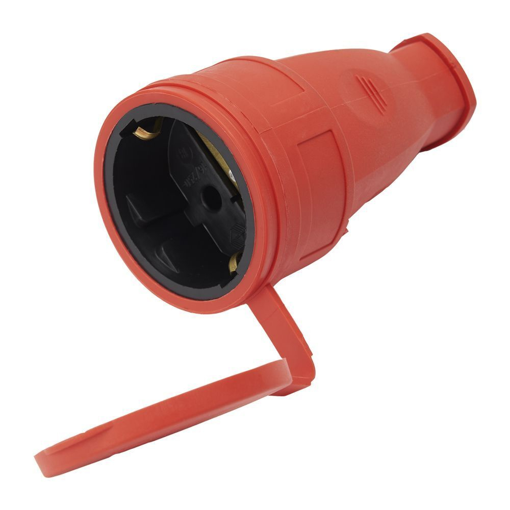 Розетка переносная 1-местная с/з STEKKER, RST16-21-44, с крышкой, каучук 250В, 16А, IP44, красный 39195