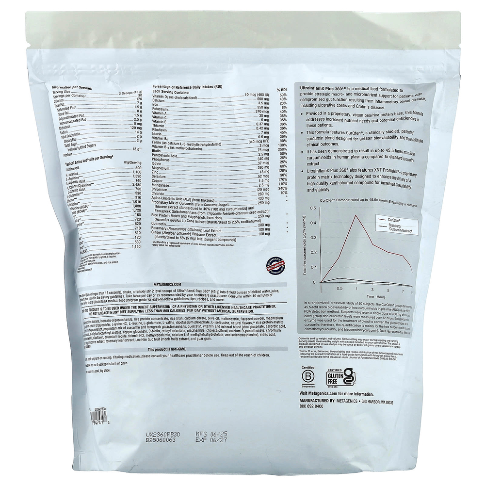 Metagenics, UltralnflamX Plus 360 °, медицинское питание, ананас и банан, 1350 г (47,62 унции)