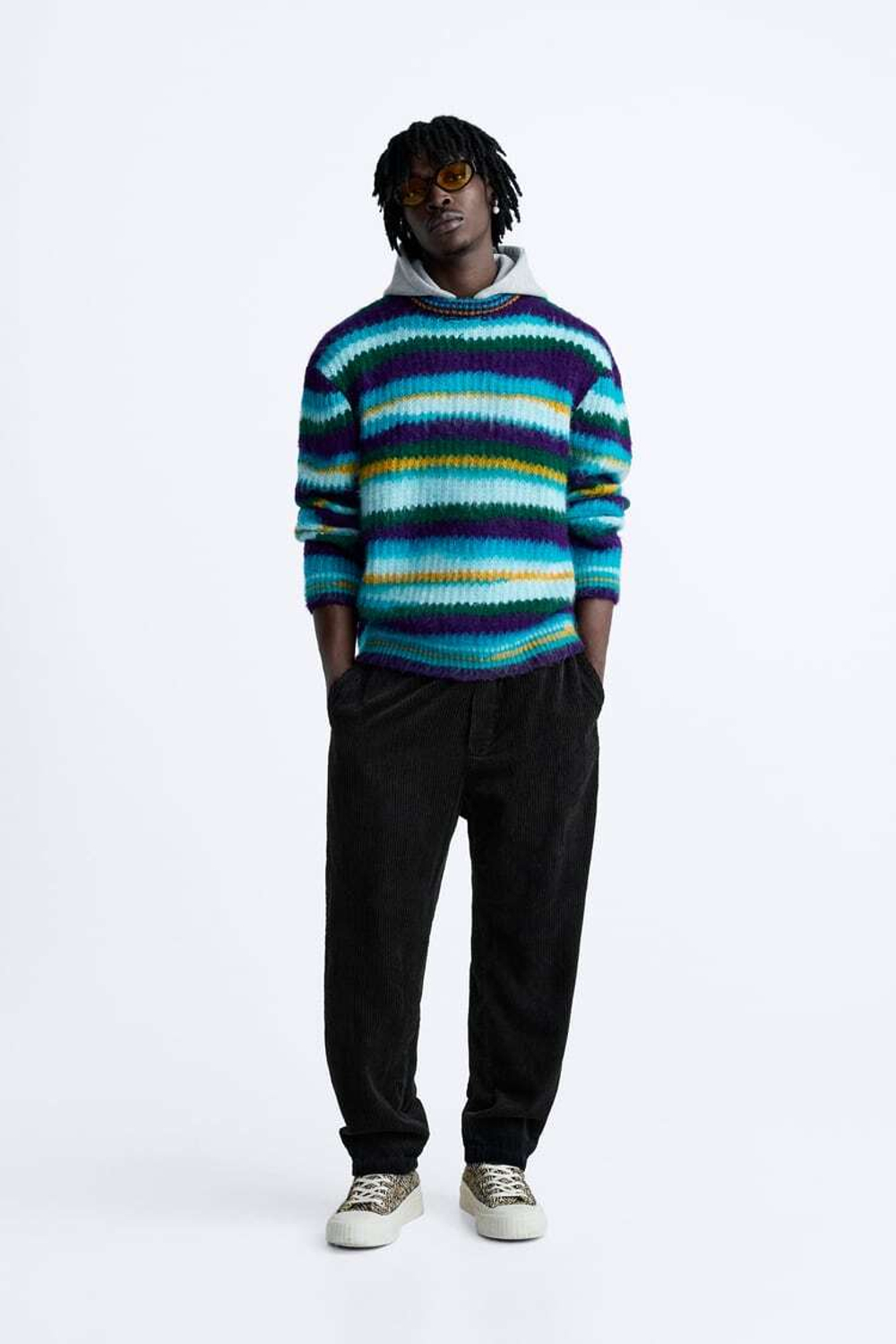 ZARA СВИТЕР В ПОЛОСКУ С НАЧЕСОМ, РАЗНОЦВЕТНЫЙ