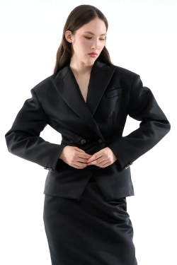 Жакет-смокинг атласный черный