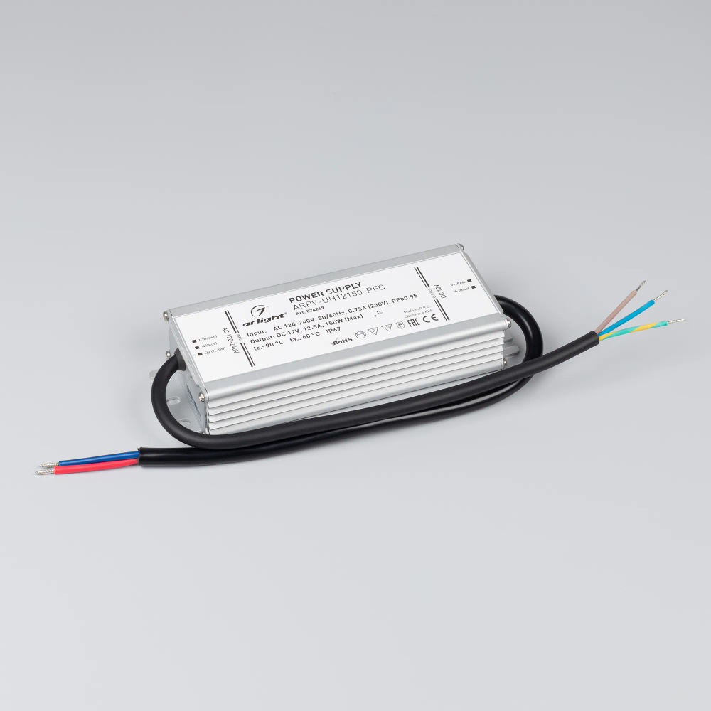 Блок питания ARPV-UH12150-PFC (12V, 12.5A, 150W) (Arlight, IP67 Металл, 7 лет) 024269