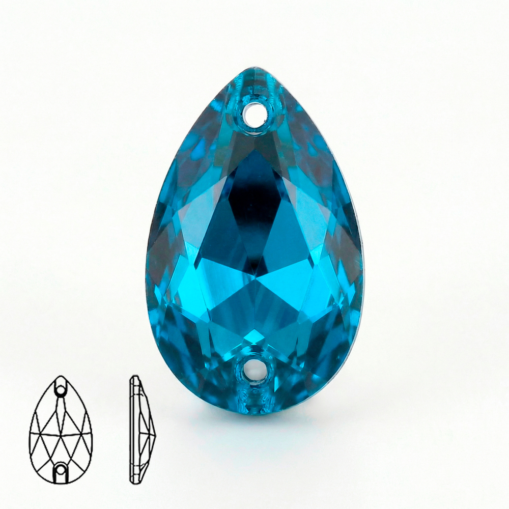Пришивные стеклянные стразы (Capri Blue / Капри Блю, форма “капля” / Teardrop)