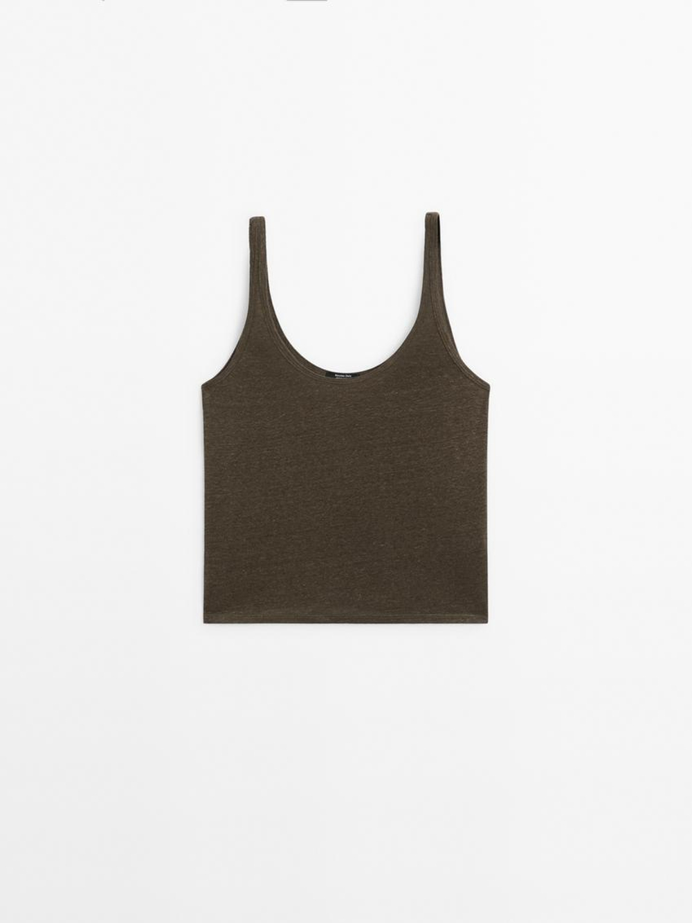 Massimo Dutti Трикотажный топ из 100% льна, хаки