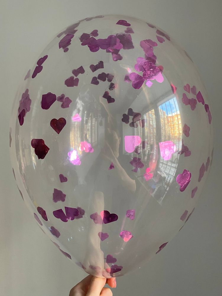 Воздушный шар с наполнением конфетти сердце розовое ПАЛИТРА №4308