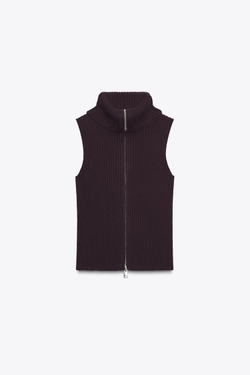 ZARA ТРИКОТАЖНЫЙ ТОП-ЖИЛЕТ В РУБЧИК, ВИННЫЙ