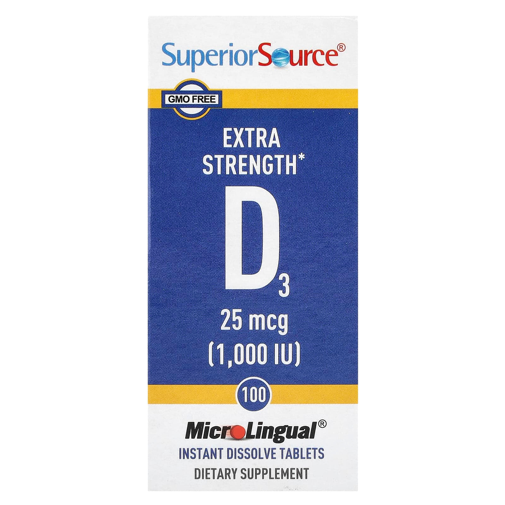 Superior Source, витамин D3, 25 мкг (1000 МЕ), 100 быстрорастворимых таблеток MicroLingual®
