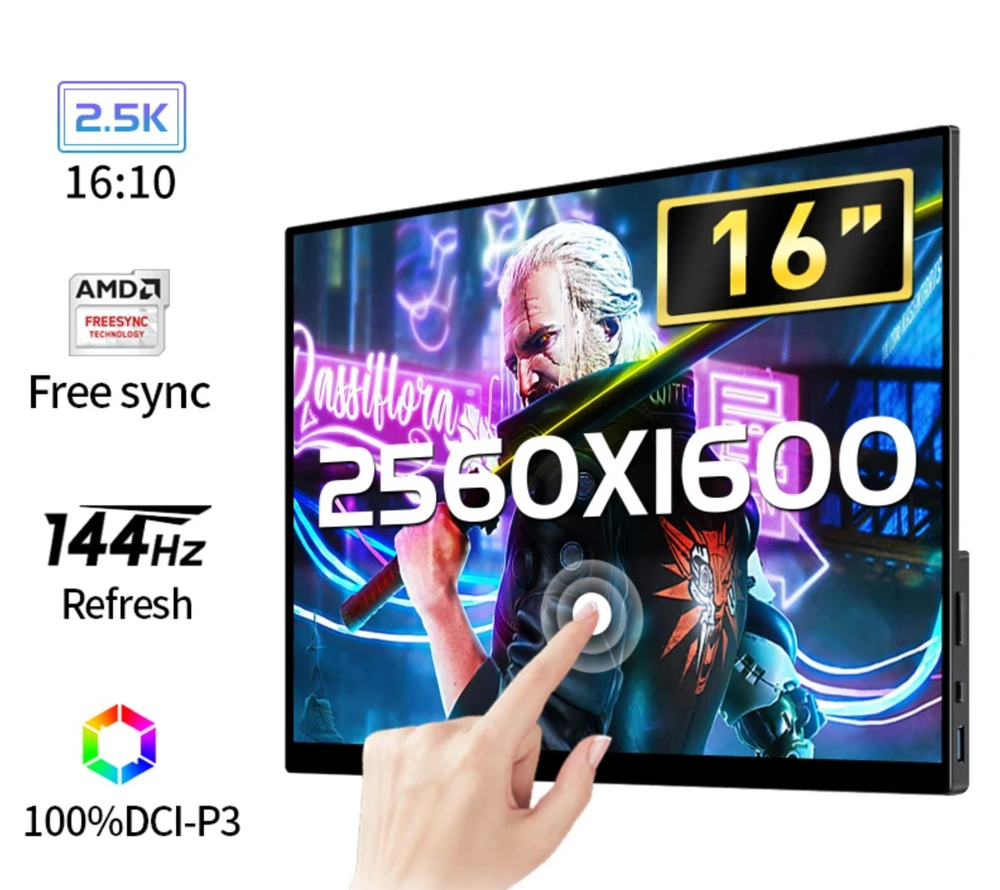 16" Портативный сенсорный монитор VCHANCE 2.5K IPS 2560x1600, 144 Гц