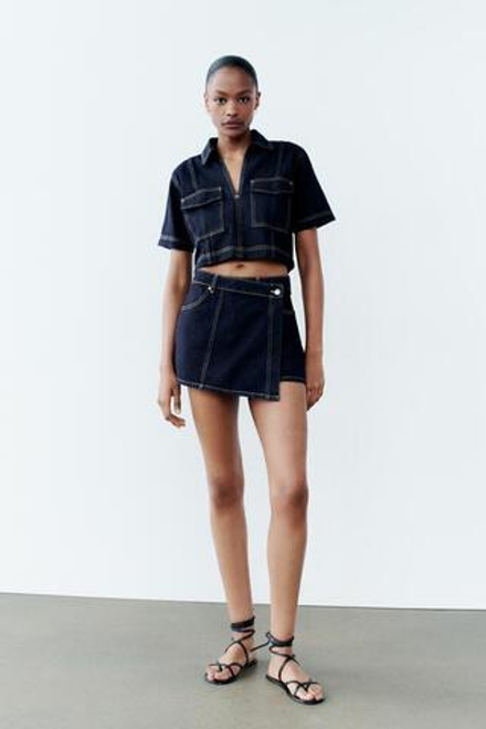 ZARA УКОРОЧЕННАЯ ДЖИНСОВАЯ РУБАШКА Z1975, СИНИЙ