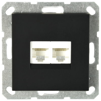 Интернет-розетка RJ45 двойная с накладкой, цвет черный матовый (soft touch)