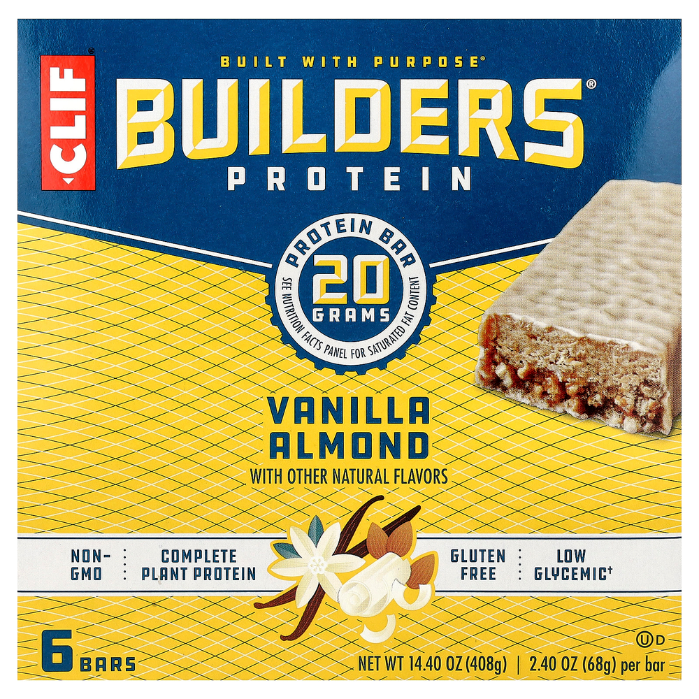 Clif Bar, Builders® Protein Bar, Vanilla Almond, 6 Bars, 2.4 oz (68 g) Each