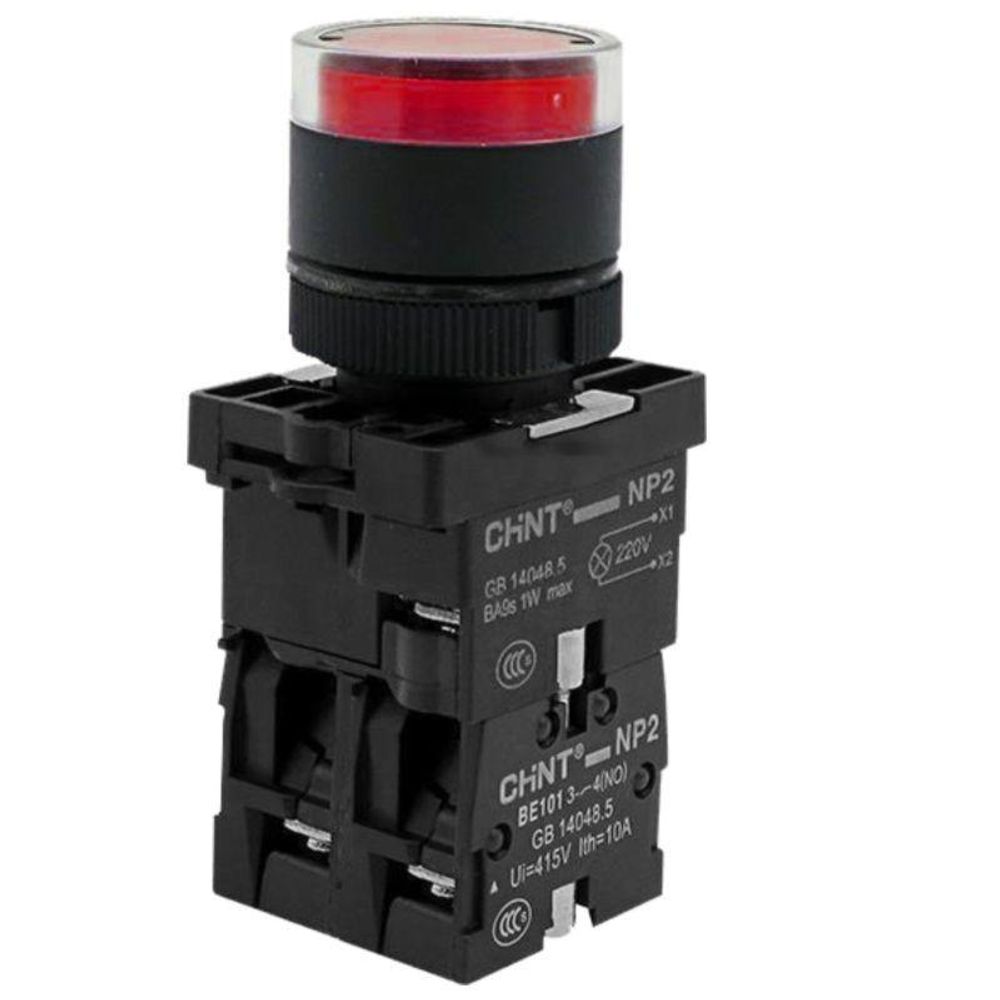 Кнопка управления NP2-EW3465 1НО+1НЗ AC/DC230В (LED) IP40 красн. (R) CHINT 575328