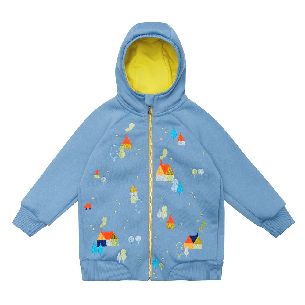 Худи на молнии цвета денима "Зимний городок"