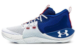 Under Armour Embiid 1 round head lace-up fabric synthetic leather shock absorption, non-slip, wear-resistant, breathable mid-top Hovr actual combat basketball shoes men's white and blue