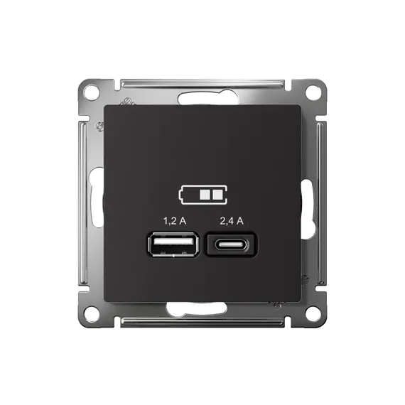 Розетка USB AtlasDesign тип A+C 5В/2.4А 2х5В/1.2А механизм карбон SE ATN001039