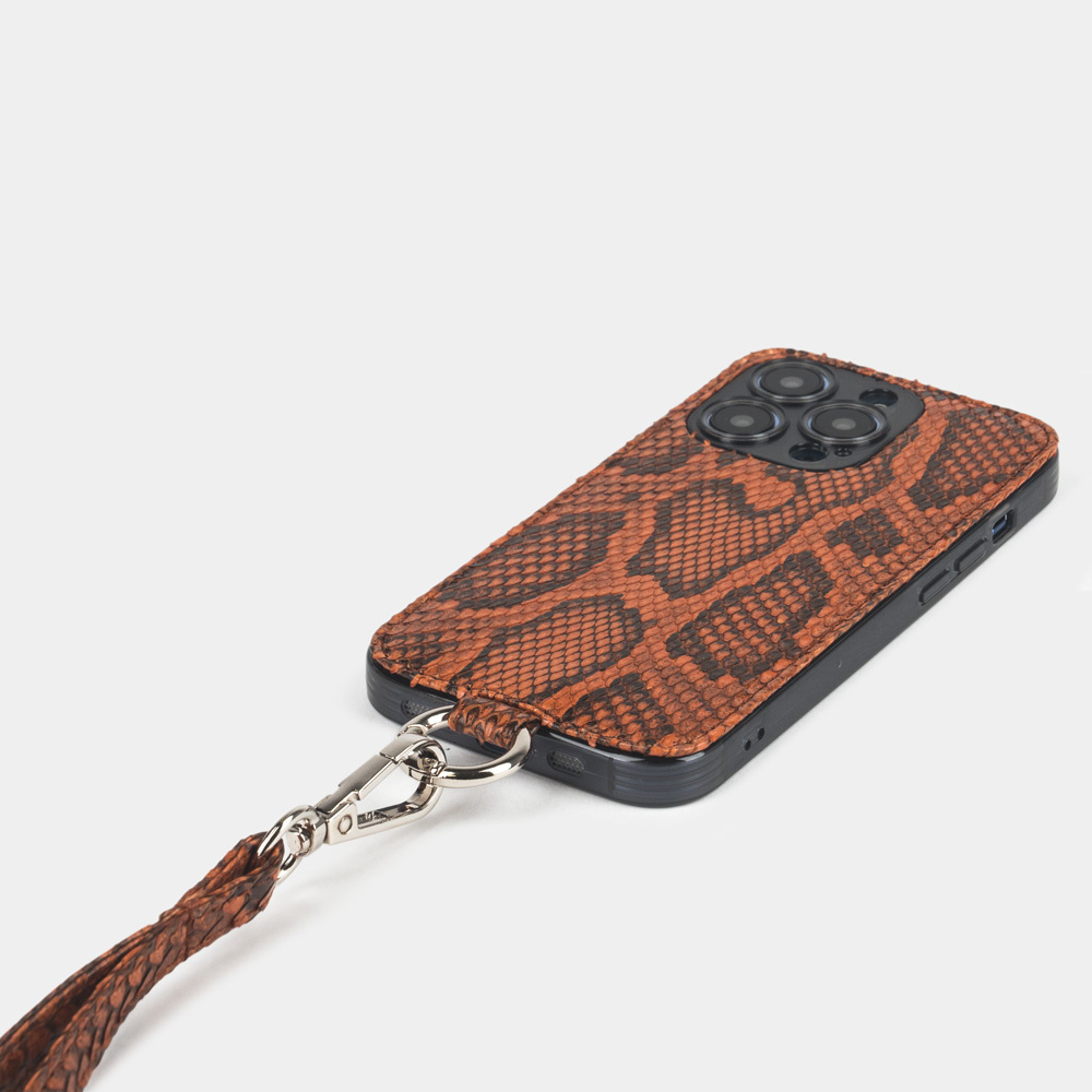 Чехол для iPhone 14 Pro из натуральной кожи питона, цвета коньяк