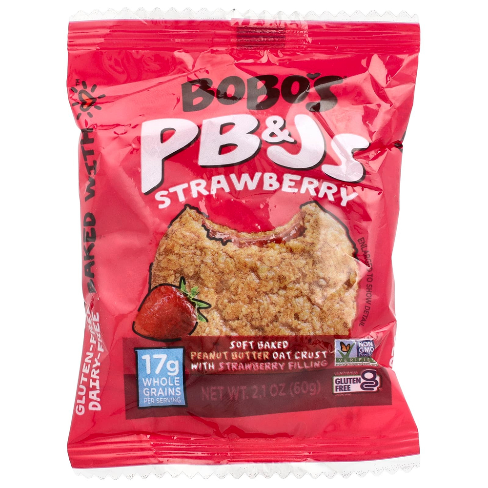 Bobo's Oat Bars, PB & Js, клубника, 4 упаковки по 60 г (2,1 унции)