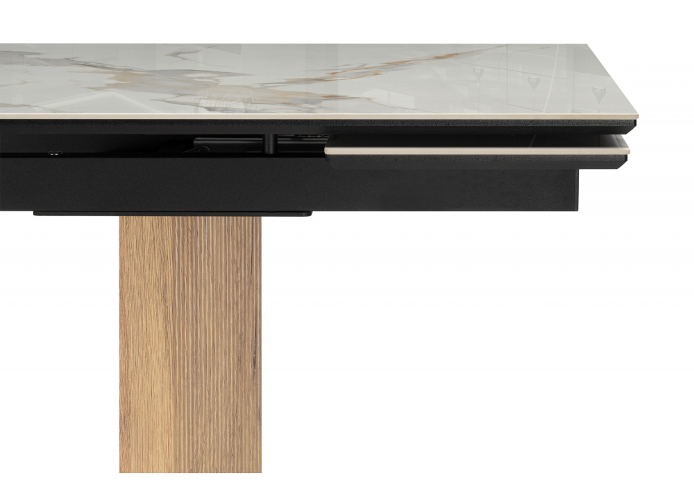 Керамический стол Woodville Монерон 180(240)x90 calacatta gold, дуб монтана