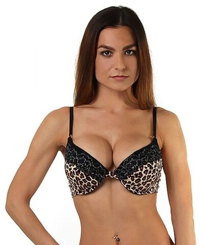Бюстгальтер-планж с push-up и леопардовым принтом (Размер: 34B) (Цвет: леопард)